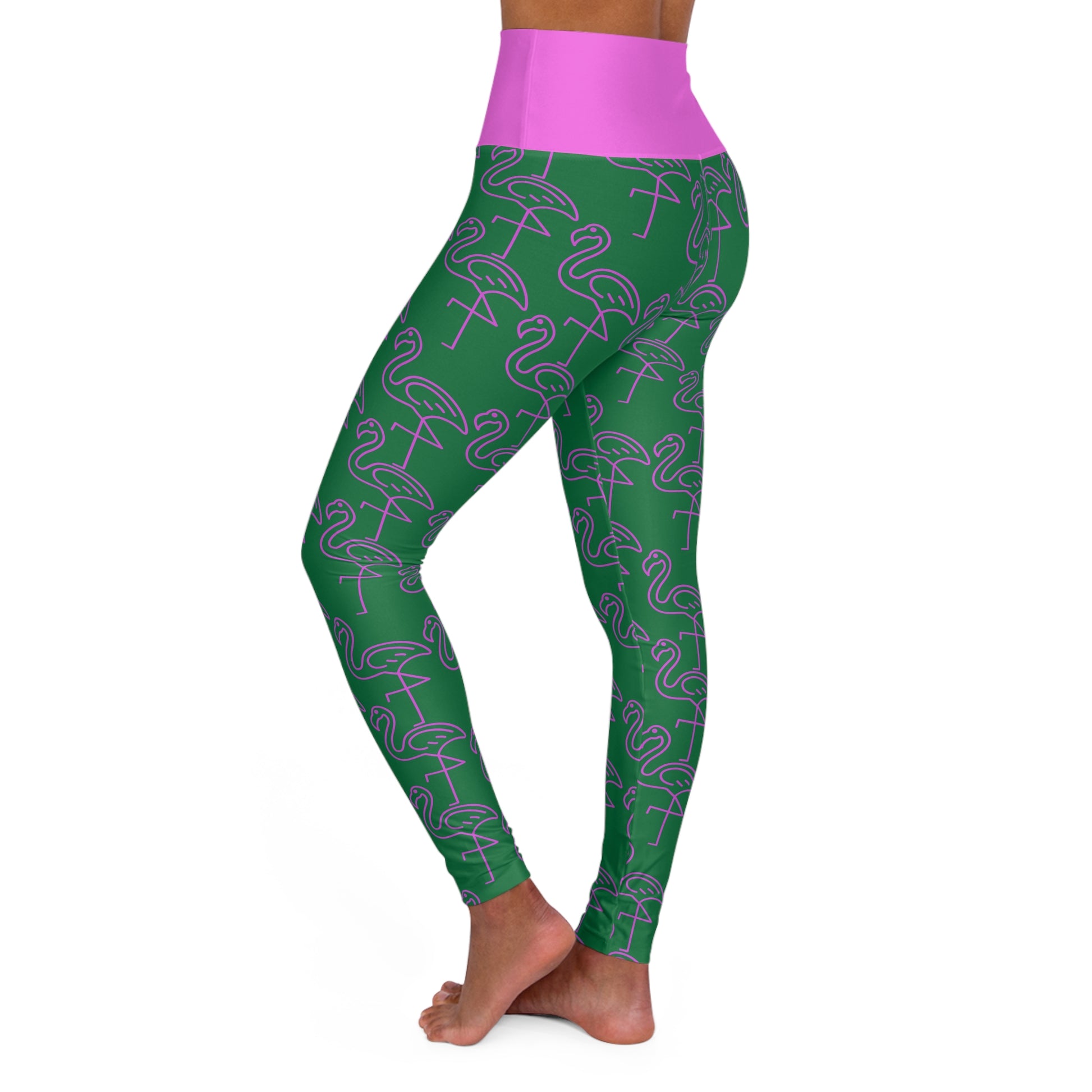 Flamingo Print High Waisted Yoga Leggings