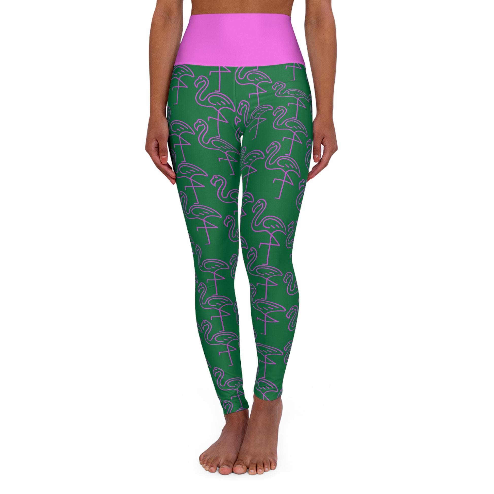 Flamingo Print High Waisted Yoga Leggings