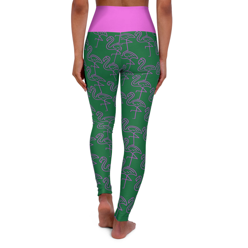 Flamingo Print High Waisted Yoga Leggings