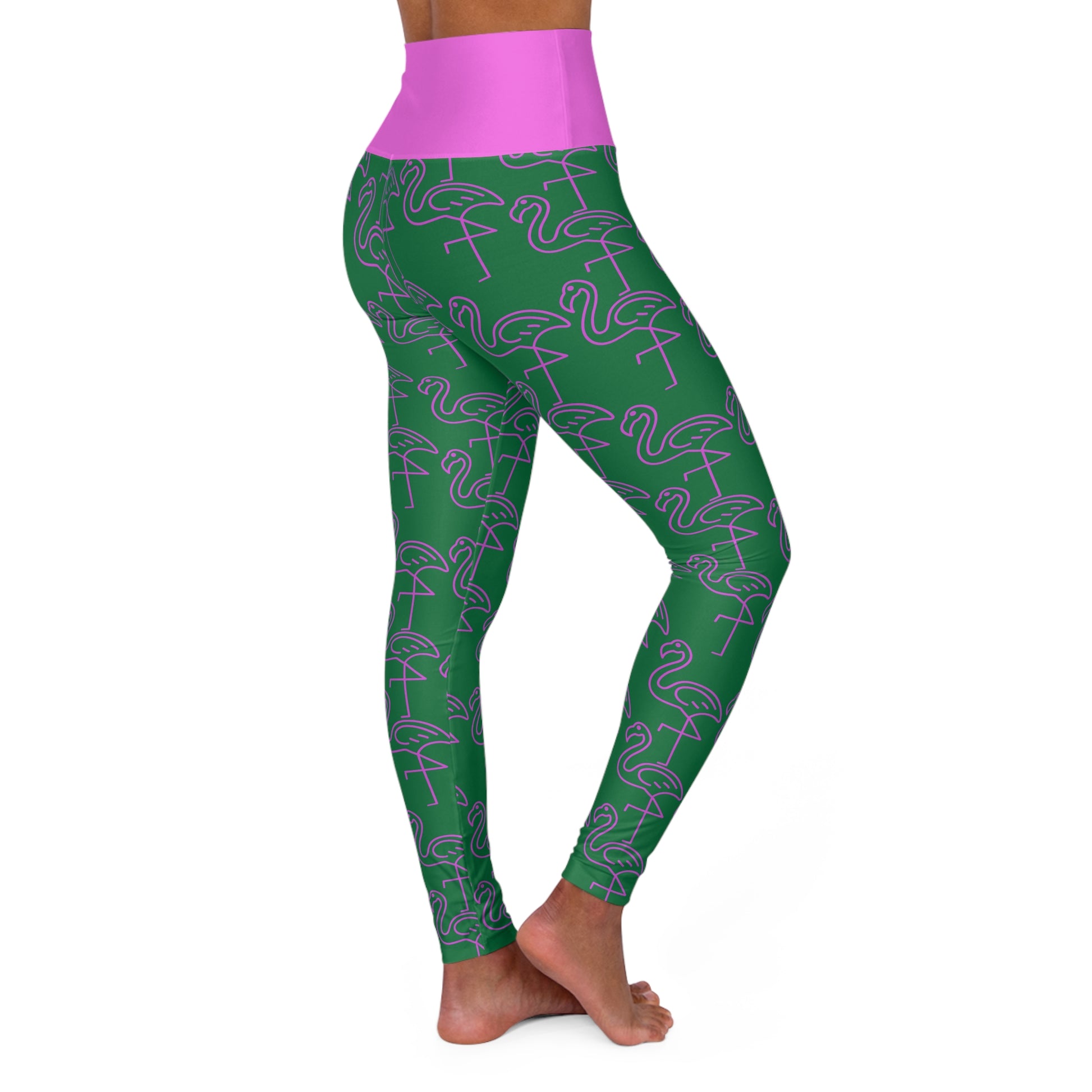 Flamingo Print High Waisted Yoga Leggings