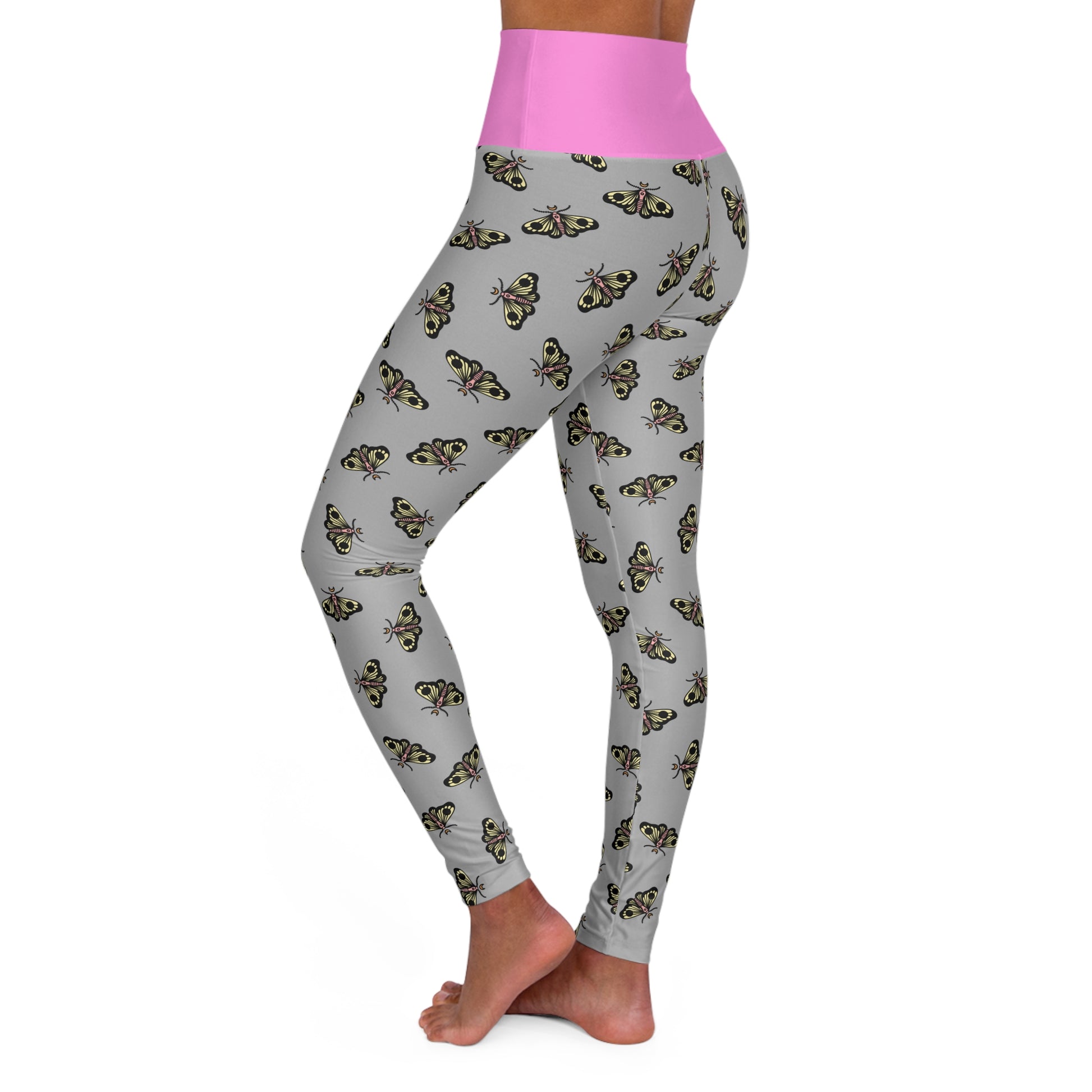 Moth Print High Waisted Yoga Leggings
